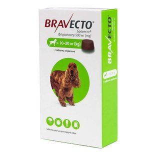 Bravecto (Бравекто) by MSD Animal Health - Противоразитарные жевательные таблетки от блох и клещей для собак (1 таблетка) - 10-20 кг MSD14652 фото