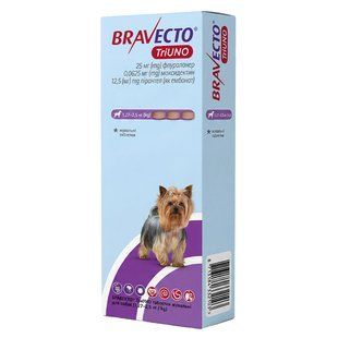 BRAVECTO TRIUNO 25MG (БРАВЕКТО ТРИУНО ТРИ ЖУВАЛЬНІ ТАБЛЕТКИ ДЛЯ СОБАК 1,27-2,5 КГ) MSD241313 фото