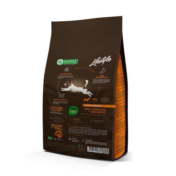 Сухий беззерновий корм з лососем та крилем для цуценят всіх порід Lifestyle Grain Free Salmon with Krill Junior All Breeds 1,5кг NPLS45686 фото