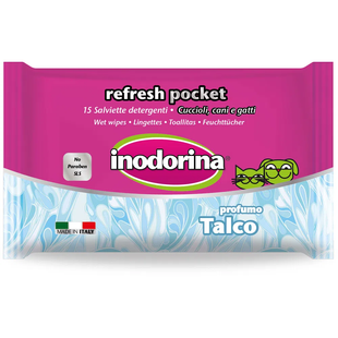 Влажные салфетки для всех типов шерсти кошек, собак и кроликов Inodorina Everyday Talco с нежным ароматом талька, 15 шт 230.0090.002 фото