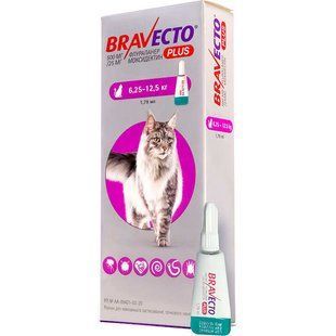 Bravecto Plus (Бравекто Плюс) Противоразитарные капли на холке от блох, клещей и глистов для кошек - 6,25-12,5кг MSD19616 фото